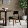 Set of 2 Green Velvet Curved Back Wooden Dining Chairs with Walnut Finish Legs - June