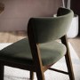 Set of 2 Green Velvet Curved Back Wooden Dining Chairs with Walnut Finish Legs - June