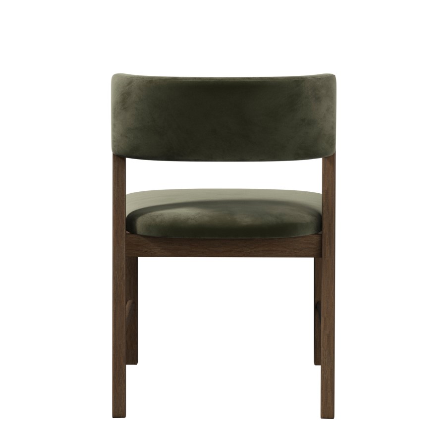 Set of 4 Green Velvet Curved Back Wooden Dining Chairs with Walnut Finish Legs - June