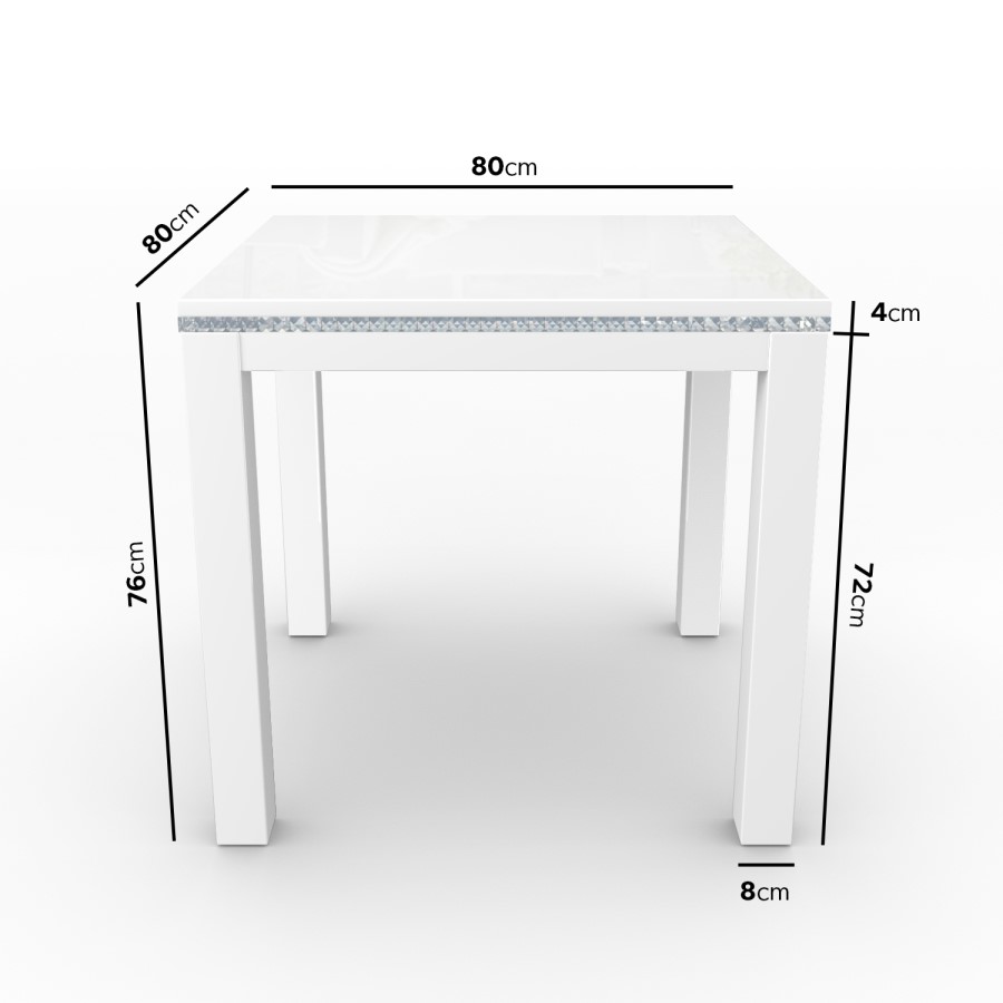 White Gloss 4 Seater Dining Table with Diamonds - Jewel