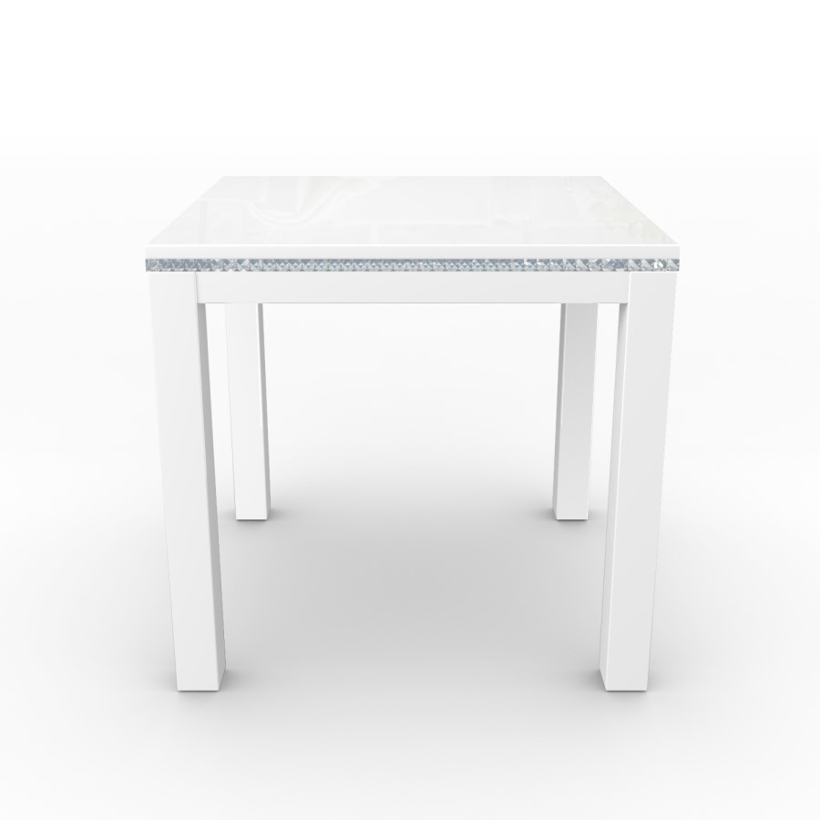 White Gloss 4 Seater Dining Table with Diamonds - Jewel