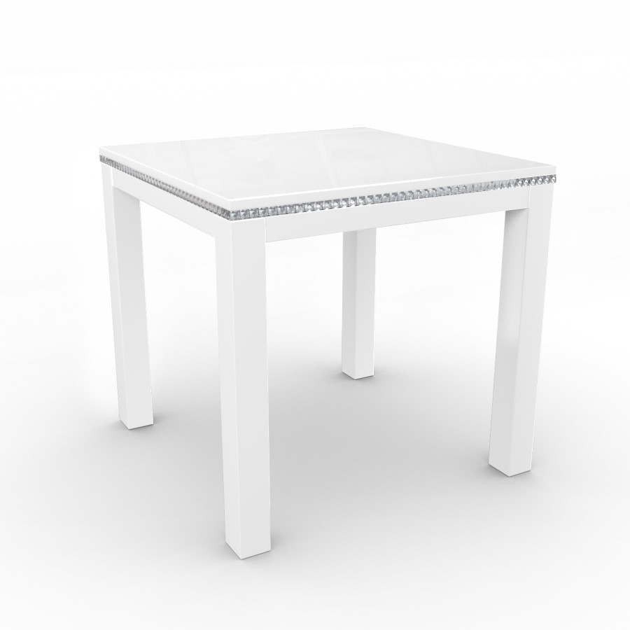 White Gloss 4 Seater Dining Table with Diamonds - Jewel