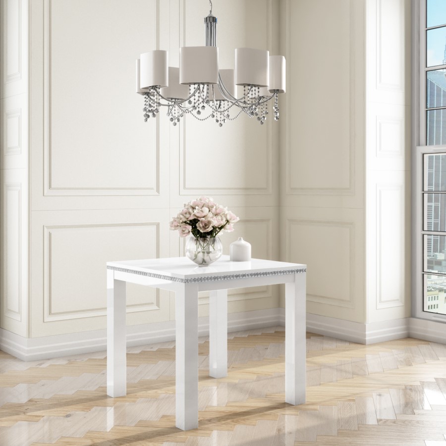White Gloss 4 Seater Dining Table with Diamonds - Jewel
