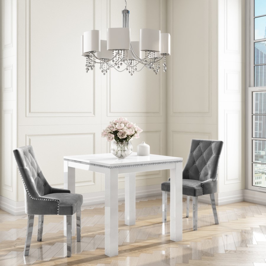White Gloss 4 Seater Dining Table with Diamonds - Jewel