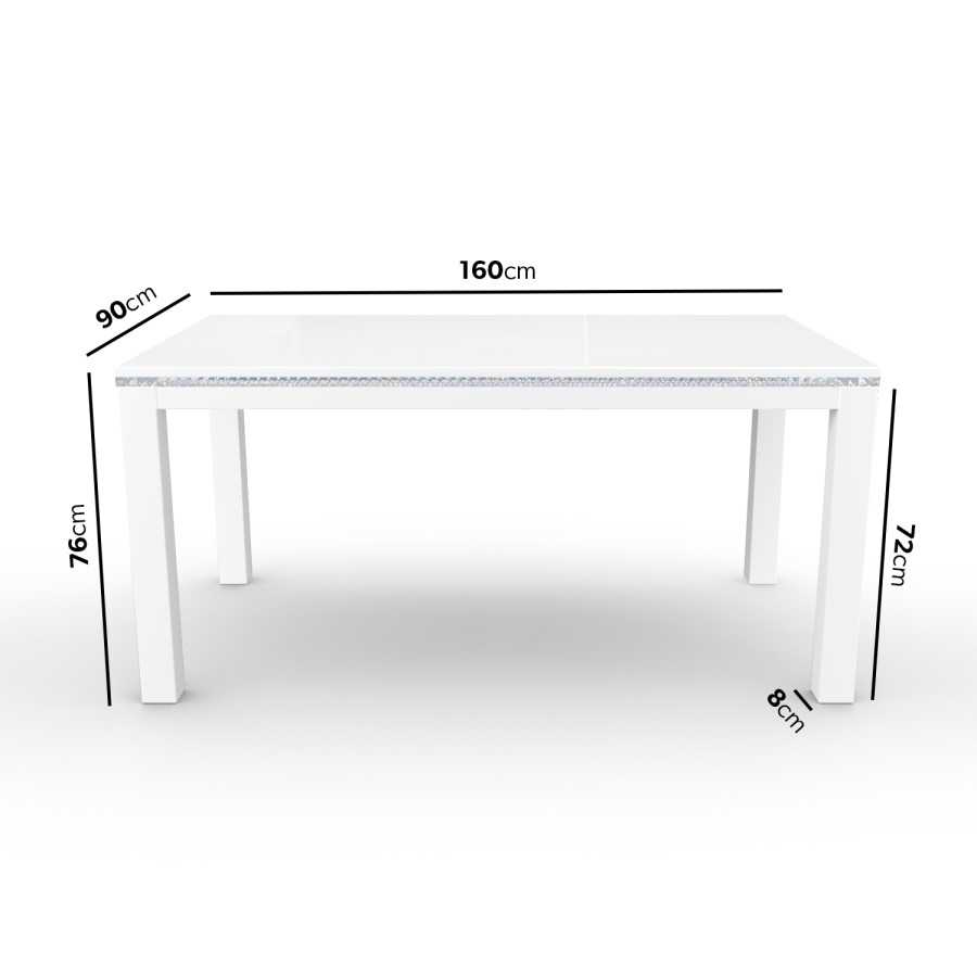 Jewel White High Gloss 160cm Dining Table - Seats 6