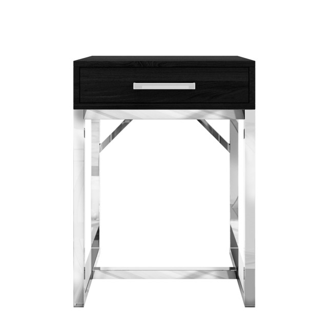 GRADE A1 - Black Modern Bedside Table with Drawer and Chrome Legs - Kaia