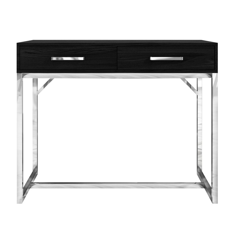 Black Modern Dressing Table with 2 Drawers and Chrome Legs - Kaia