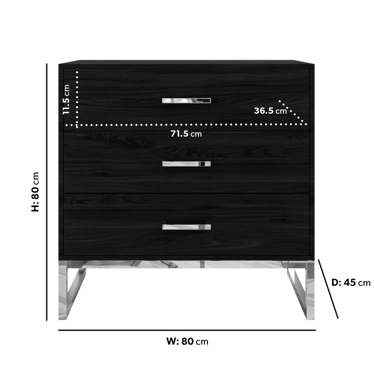 Black Modern Chest of 3 Drawers with Legs - Kaia