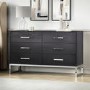 Wide Black Modern Chest of 6 Drawers with Legs - Kaia