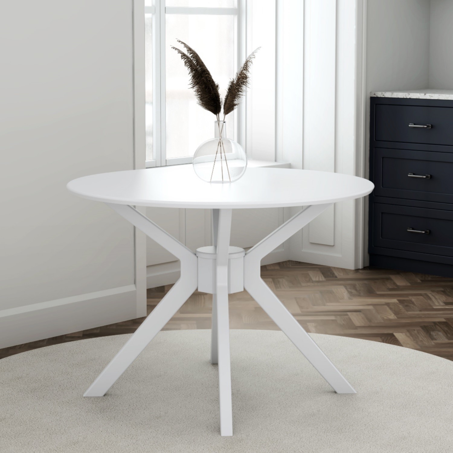 Round White Dining Table with Spider Legs - Seats 4 - Karie