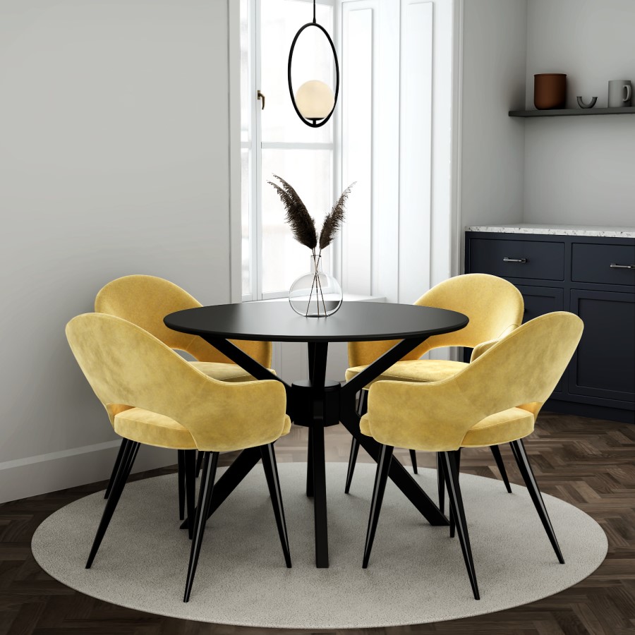 GRADE A1 - Round Black Dining Table - Seats 4 - Karie
