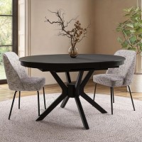 Large Black Wooden Extendable Round to Oval Dining Table - Seats 4 - 6 - Karie Large Black Wooden Extendable Round to Oval Dining Table - Seats 4 - 6 - Karie