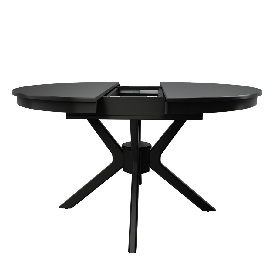 Round to Oval Black Extendable Dining Table Set with 4 Sage Green Faux Leather Chairs - Seats 4 - Karie