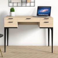 Modern Mango Wood Desk with 5 Drawers and Industrial Legs - Kai