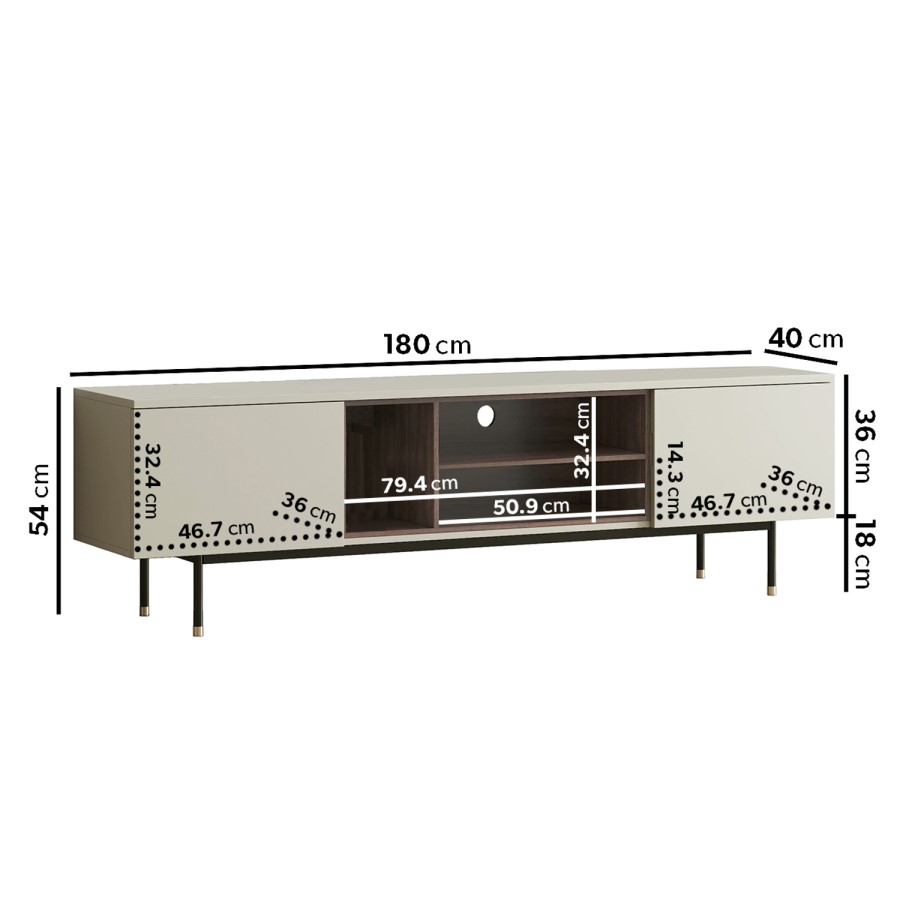 GRADE A1 - Large TV Unit in Taupe with Storage - TV's up to 77" - Kallen