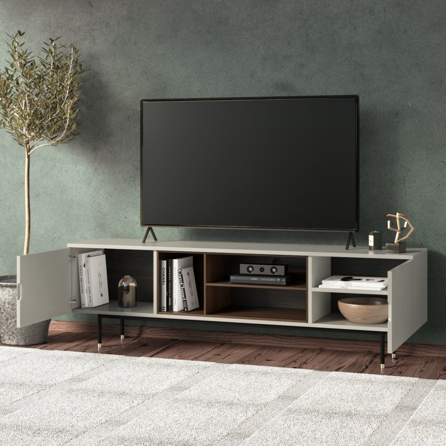 GRADE A1 - Large TV Unit in Taupe with Storage - TV's up to 77" - Kallen