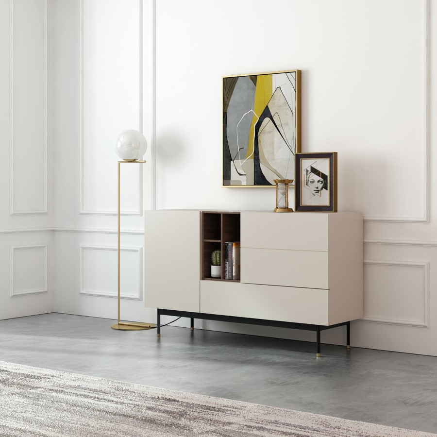 GRADE A1 - Large Sideboard in Taupe with Storage Drawers and Shelves - Kallen