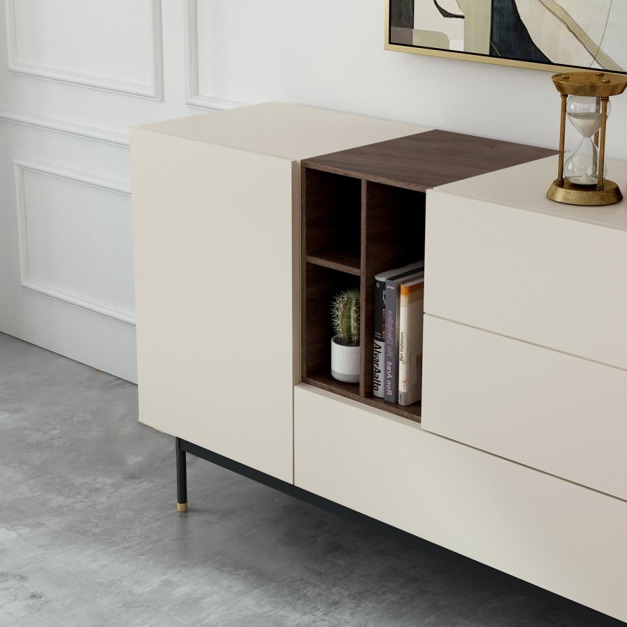 GRADE A1 - Large Sideboard in Taupe with Storage Drawers and Shelves - Kallen