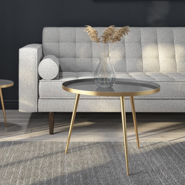 GRADE A1 - Coffee Table in Gold & Grey - Round - Kaisa
