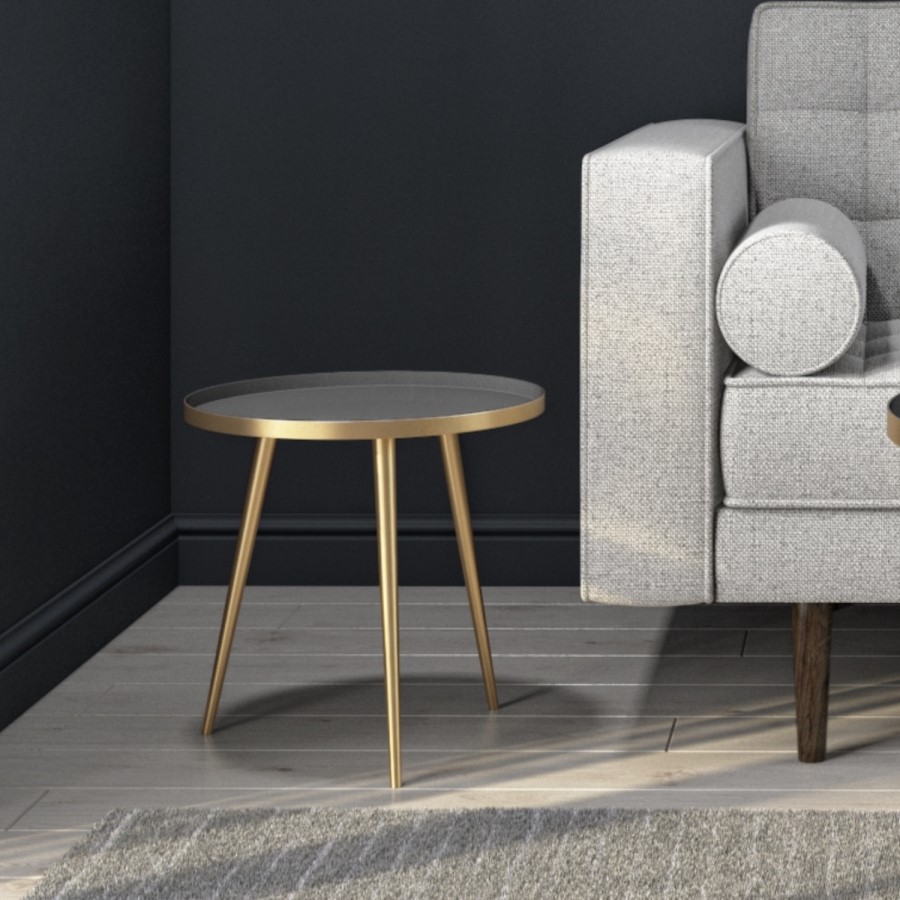 GRADE A1 - Small Round Tray Table in Gold & Grey - Kaisa