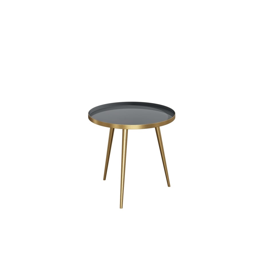 GRADE A1 - Small Round Tray Table in Gold & Grey - Kaisa