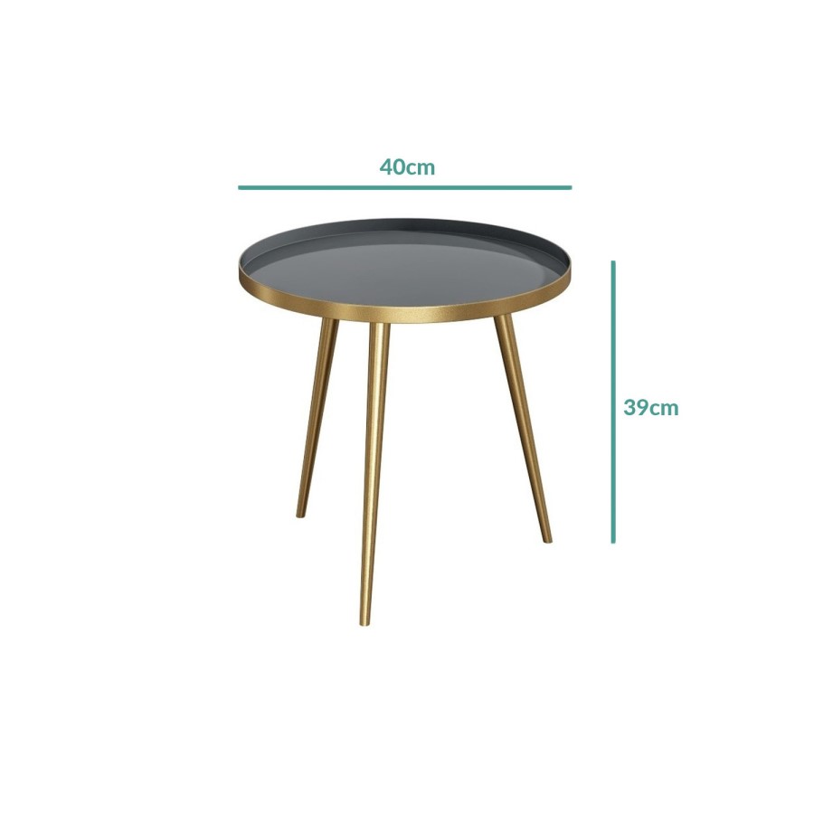 GRADE A1 - Small Round Tray Table in Gold & Grey - Kaisa