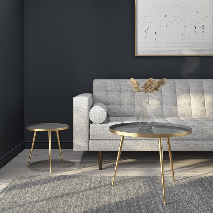 GRADE A1 - Small Round Tray Table in Gold & Grey - Kaisa