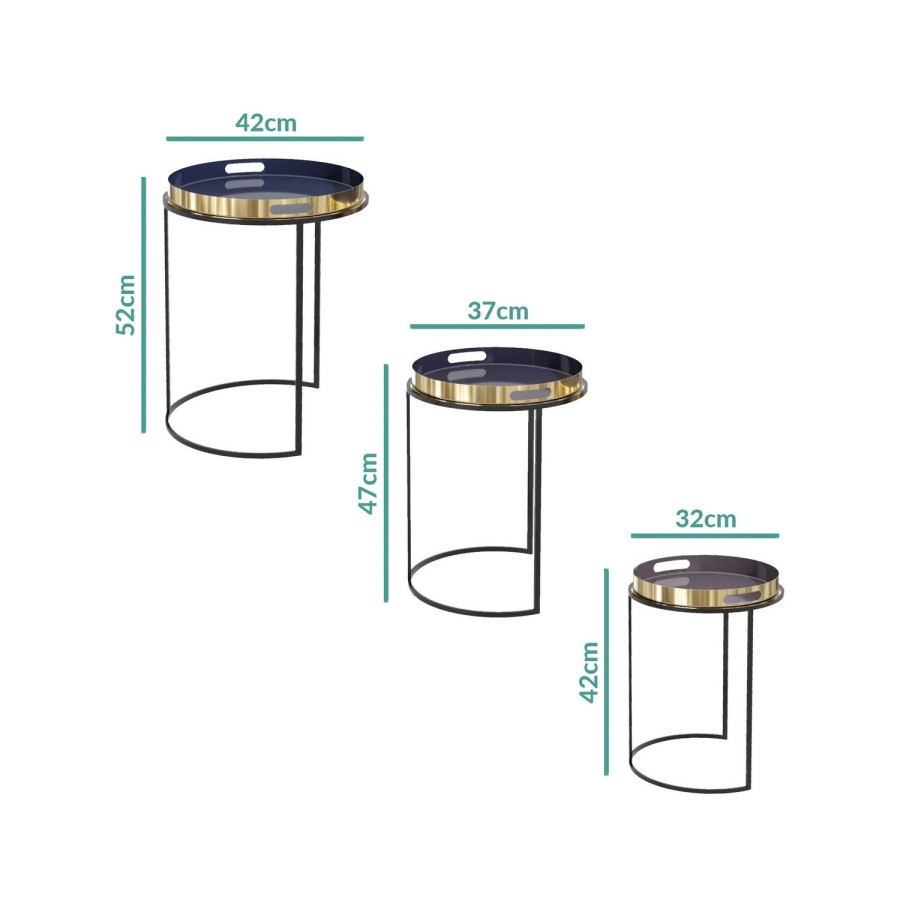 GRADE A1 - Set of 3 Tray Tables in Purple with Black & Gold Finish - Kaisa