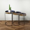 GRADE A1 - Set of 3 Tray Tables in Purple with Black &amp; Gold Finish - Kaisa
