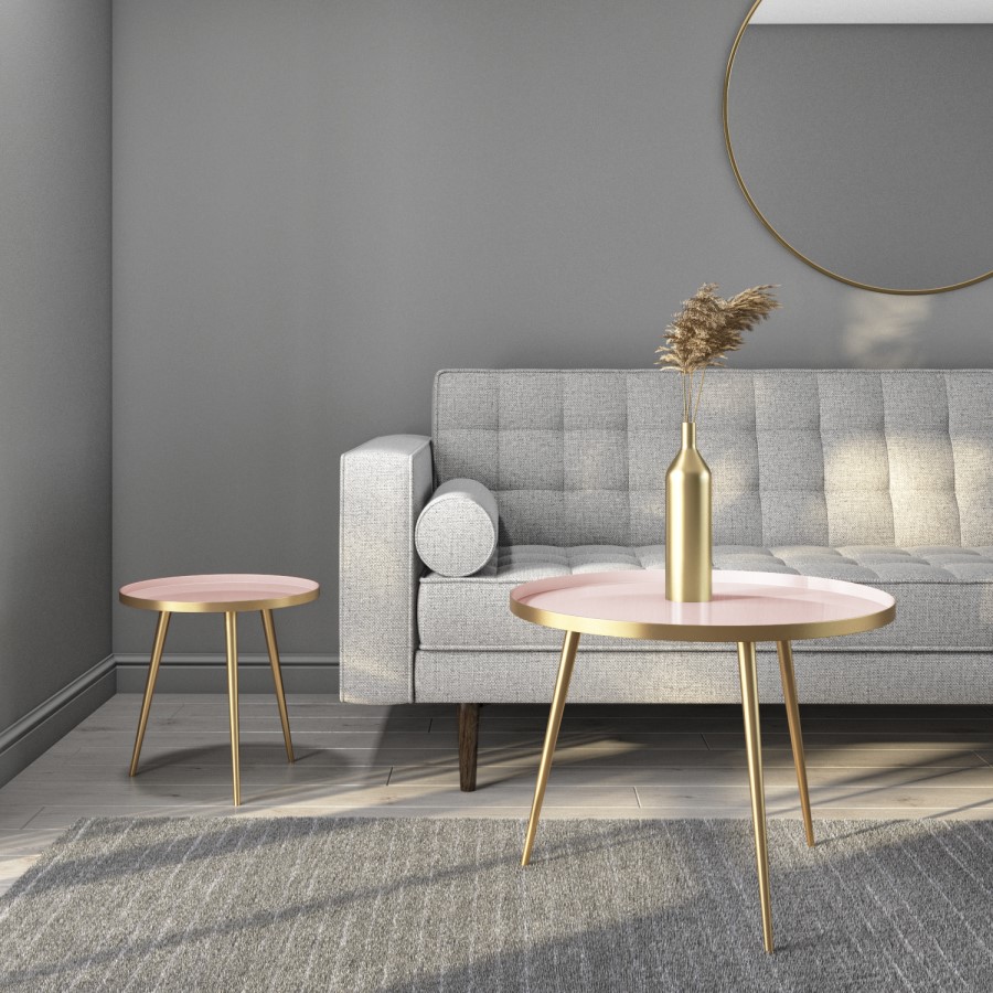 Gold & Pink Small Round Side Table - Kaisa