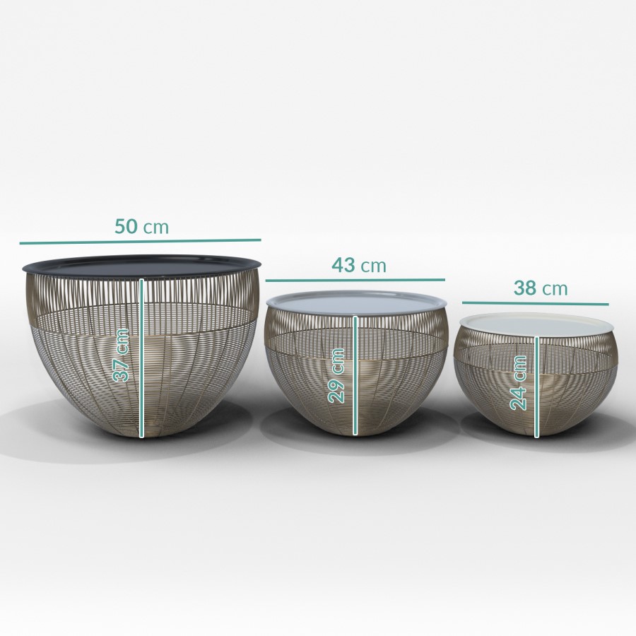 Gold Basket Tables with Grey & White Tops-  Kaisa