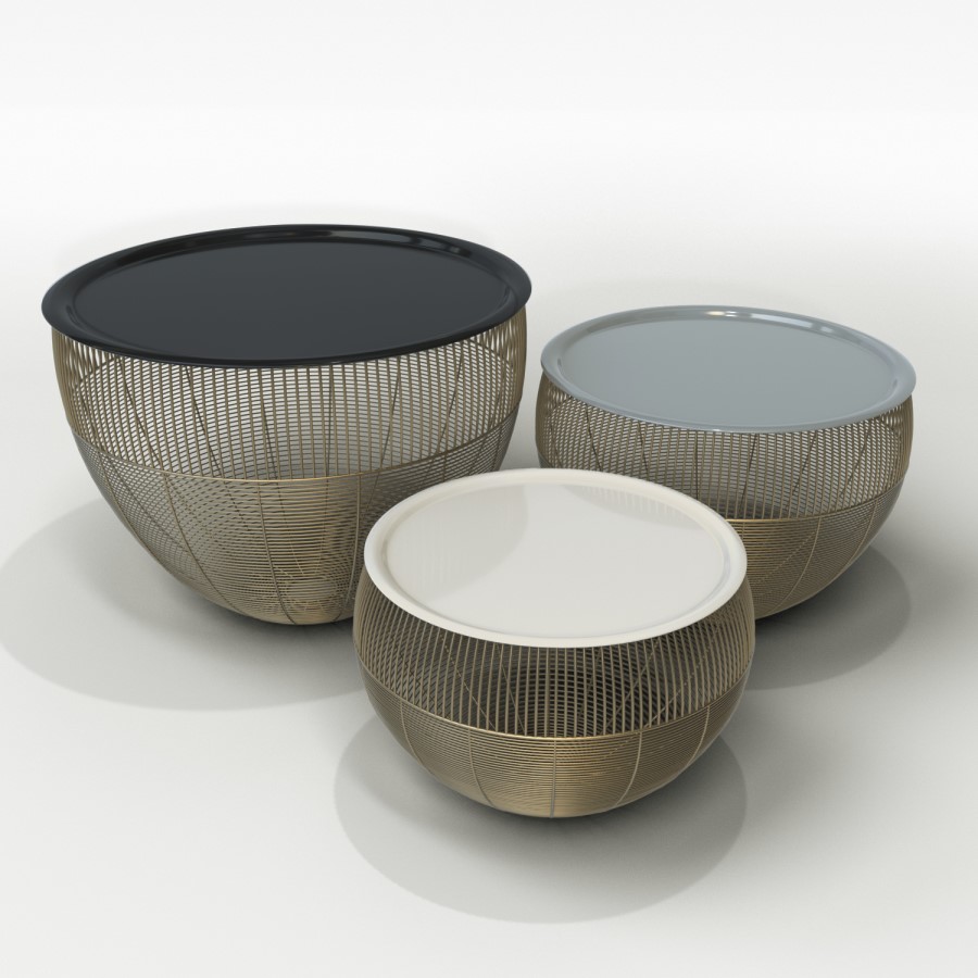 Gold Basket Tables with Grey & White Tops-  Kaisa