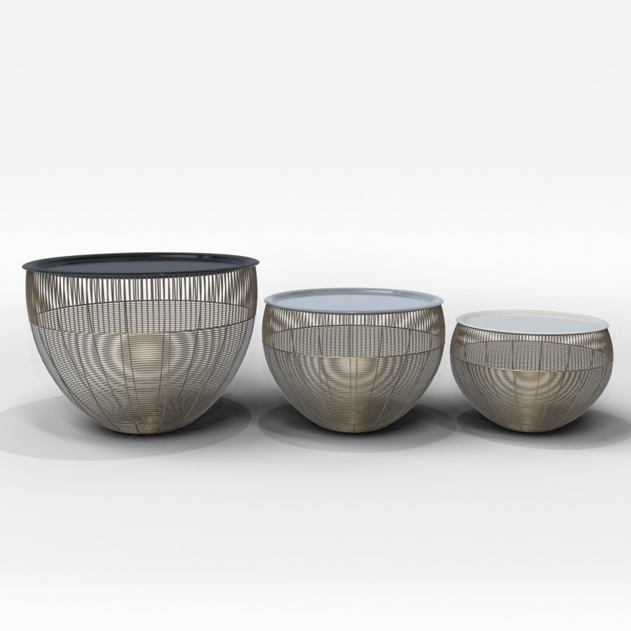 Gold Basket Tables with Grey & White Tops-  Kaisa