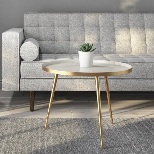 Round Coffee Tray Table in Gold & Taupe - Kaisa