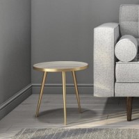 GRADE A1 - Round Taupe & Gold Small Side Table - Kaisa