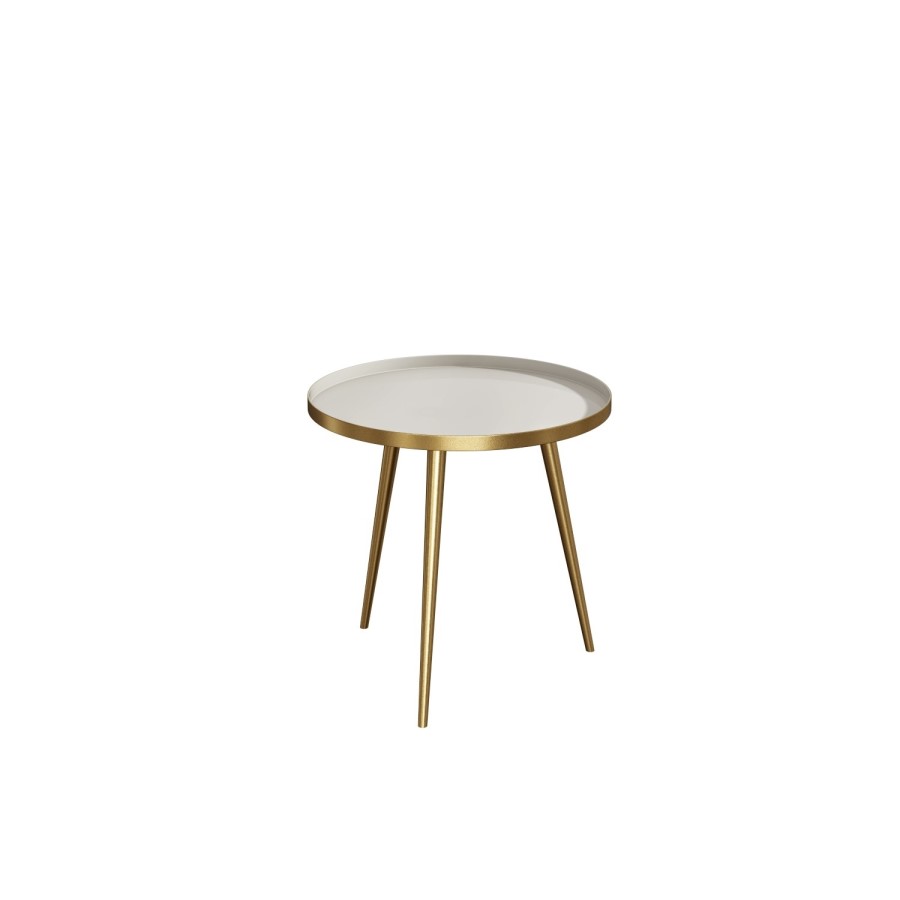 GRADE A1 - Round Taupe & Gold Small Side Table - Kaisa