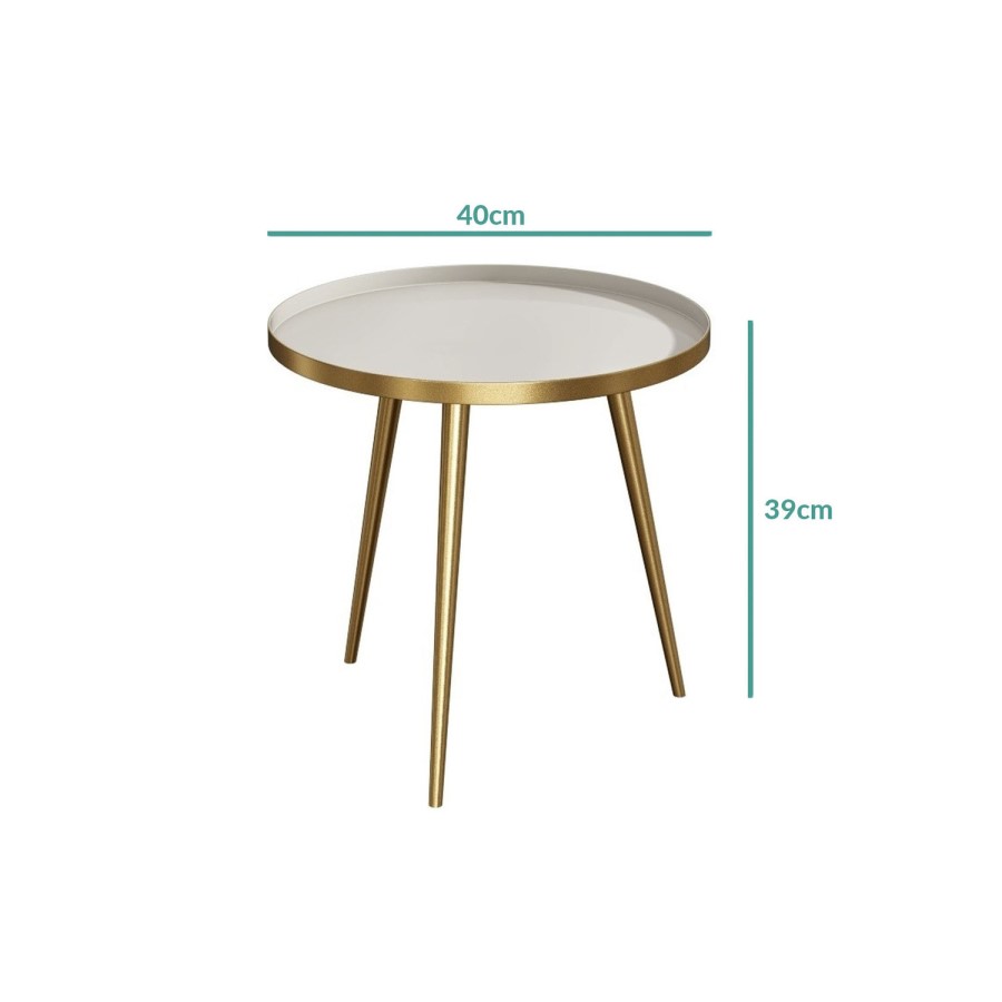 GRADE A1 - Round Taupe & Gold Small Side Table - Kaisa