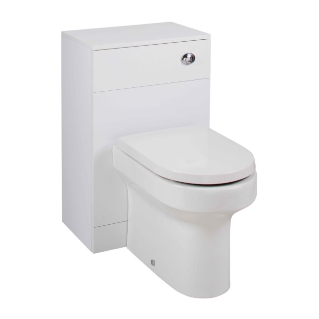White WC Toilet Unit with Round Toilet & Soft Close Seat - W500 x D850mm