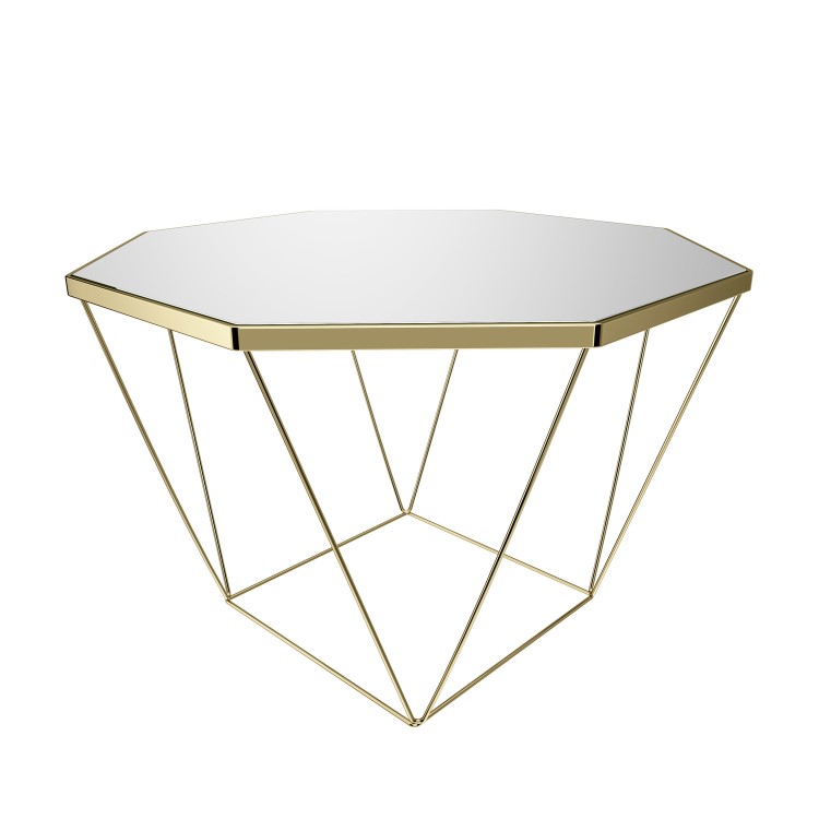 Mirrored Coffee Table with Gold Base - Kendra