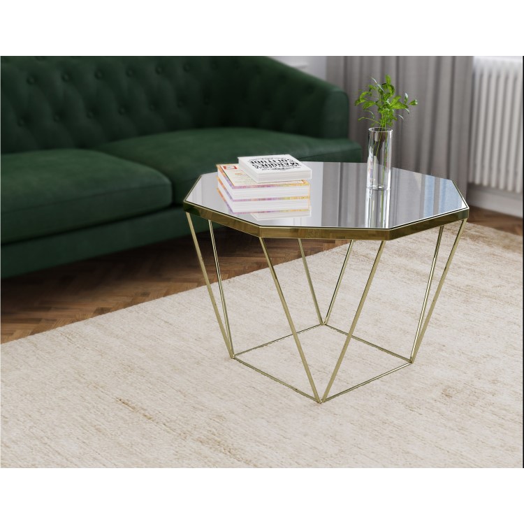 Mirrored Coffee Table with Gold Base - Kendra