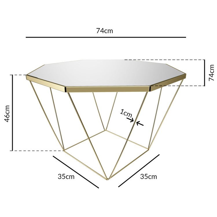 Mirrored Coffee Table with Gold Base - Kendra