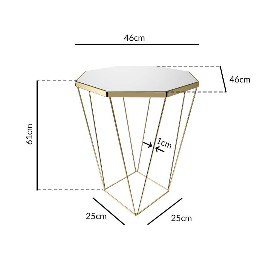 Gold Side Table with Mirrored Top - Kendra