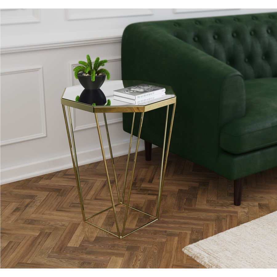 Gold Side Table with Mirrored Top - Kendra