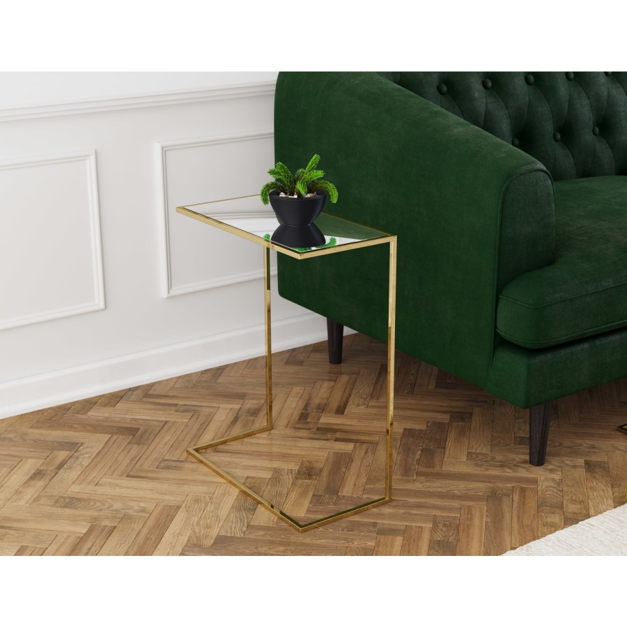 Mirrored Side Table with Gold Legs - Kendra