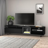 GRADE A1 - Large Blackened Oak Effect TV Unit with Storage - TVs up to 83" - Kael