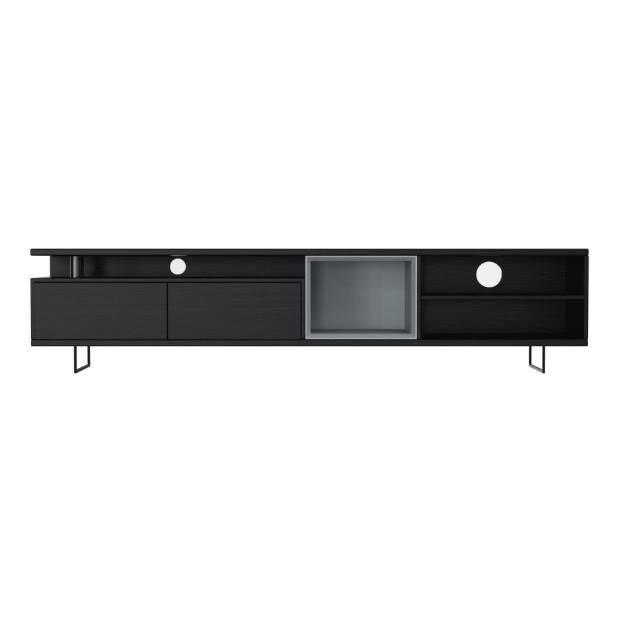 GRADE A1 - Large Blackened Oak Effect TV Unit with Storage - TVs up to 83" - Kael