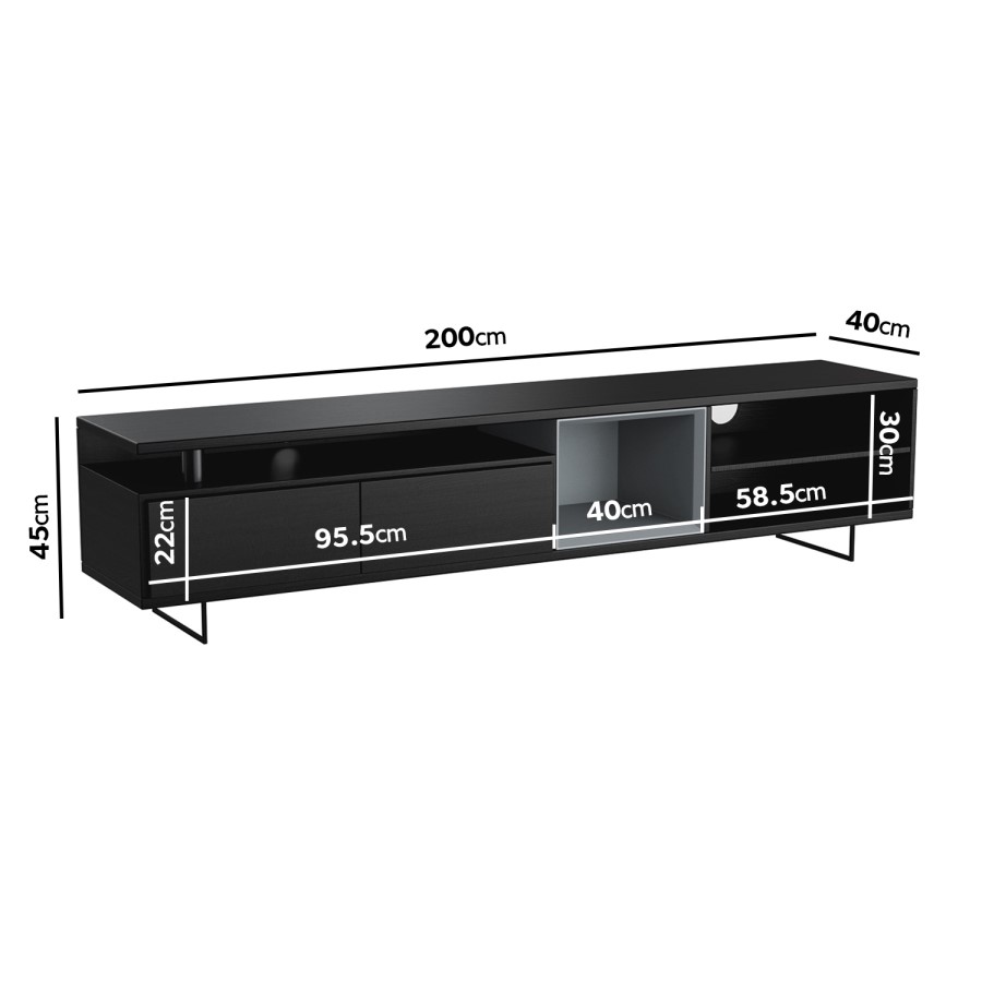 GRADE A1 - Large Blackened Oak Effect TV Unit with Storage - TVs up to 83" - Kael