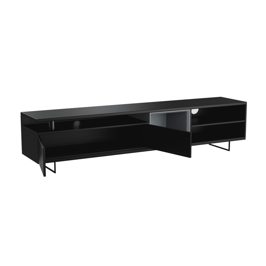 GRADE A1 - Large Blackened Oak Effect TV Unit with Storage - TVs up to 83" - Kael