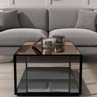 Mirrored Coffee Table with Black Metal Frame - Square