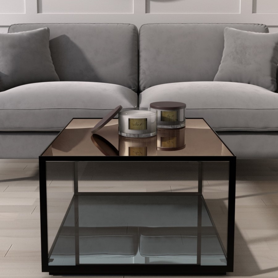 Mirrored Coffee Table with Black Metal Frame - Square